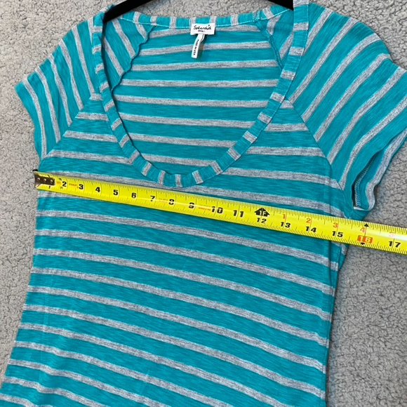 Splendid Soft Semi-Sheer Short Sleeve T-Shirt Striped Aqua/Gray Small - Picture 7 of 8